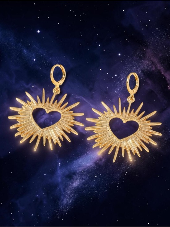 Fashion Jewelry Jewelry - Gold Heart Sunburst Earrings Celestial Hoop Dangle Jewelry Gift for Women